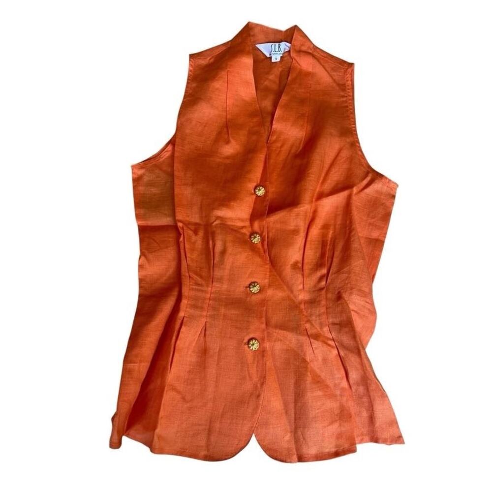 SLB by Sunny Leigh 90s Lagenlook Women's Waistcoat Linen Orange Size Small NEW